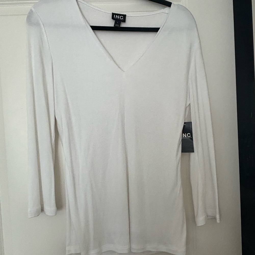 INC International Concepts Women's Classic White Long Sleeve Top